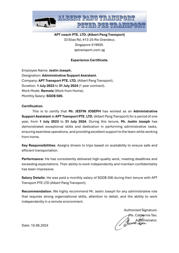 Experience Certificate