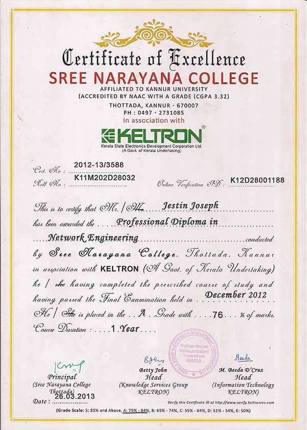 Professional Diploma in Network Engineering (PDNE) Course Certificate